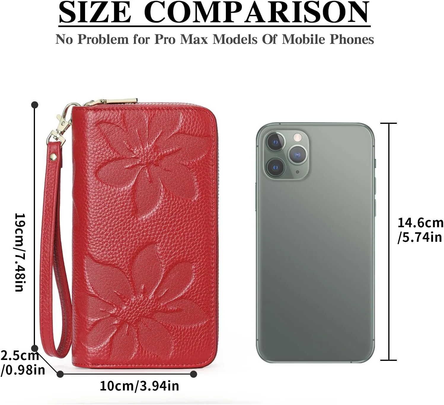GOIACII Women's Wallet Large Capacity Double Zip Ladies Card Phone Holder RFID Blocking Wristlet Leather
