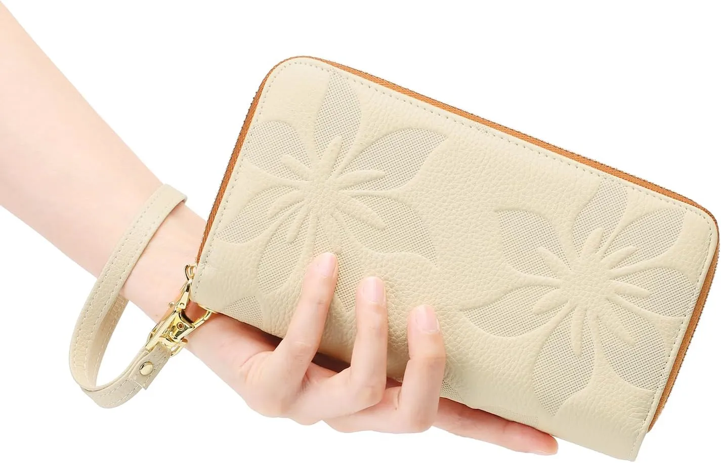 GOIACII Women's Wallet Large Capacity Double Zip Ladies Card Phone Holder RFID Blocking Wristlet Leather
