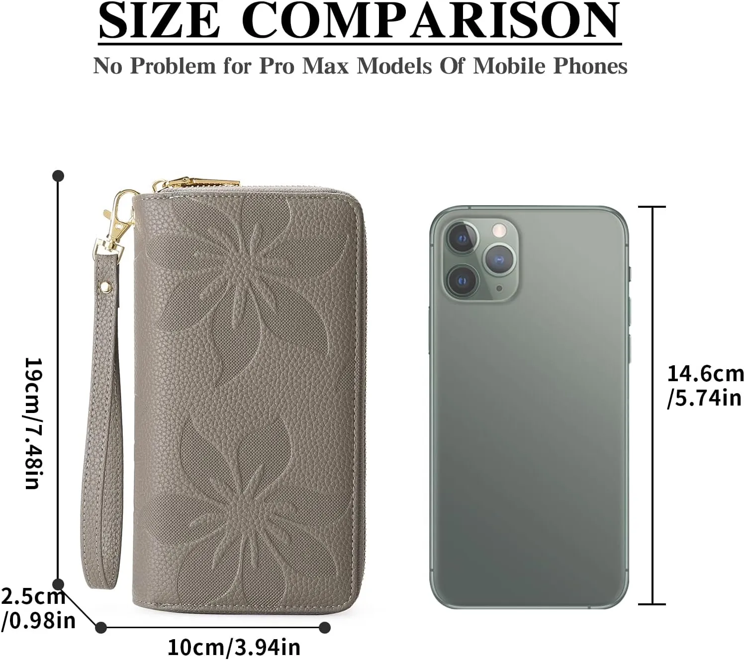 GOIACII Women's Wallet Large Capacity Double Zip Ladies Card Phone Holder RFID Blocking Wristlet Leather