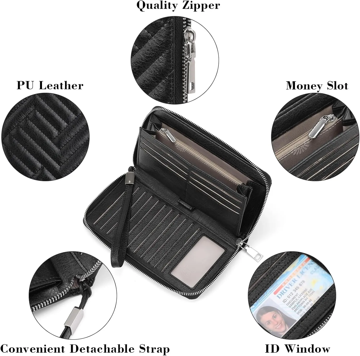 GOIACII Womens Wallet RFID Blocking Leather Large Capacity Long Purse Card Clutch Wristlet