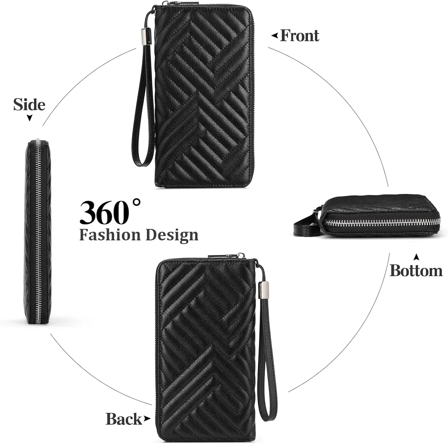 GOIACII Womens Wallet RFID Blocking Leather Large Capacity Long Purse Card Clutch Wristlet