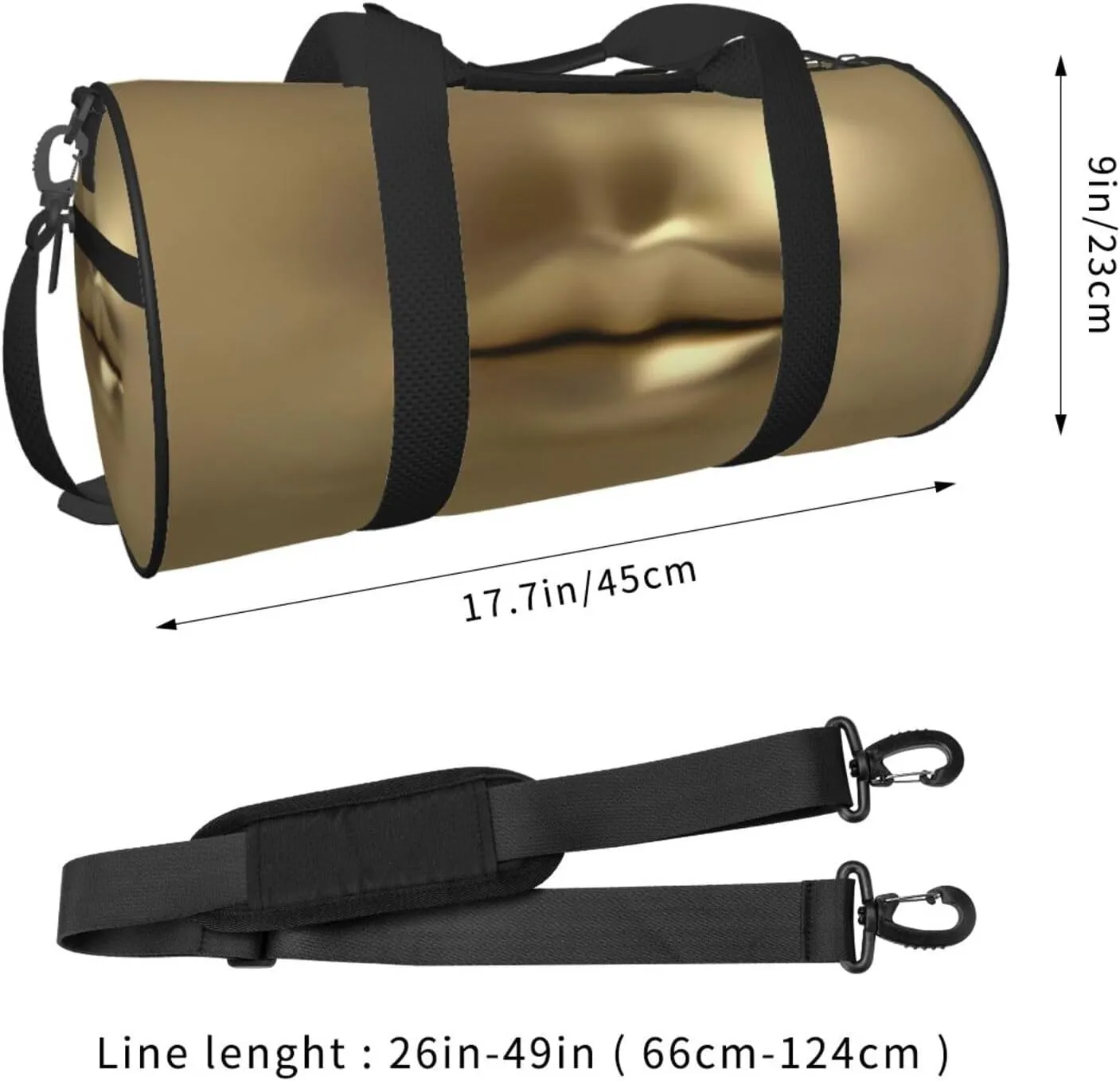 Gold 3D Lips Round Travel Duffel Bag Large Capacity Gym Sports Bags for Hiking Vacation Trips
