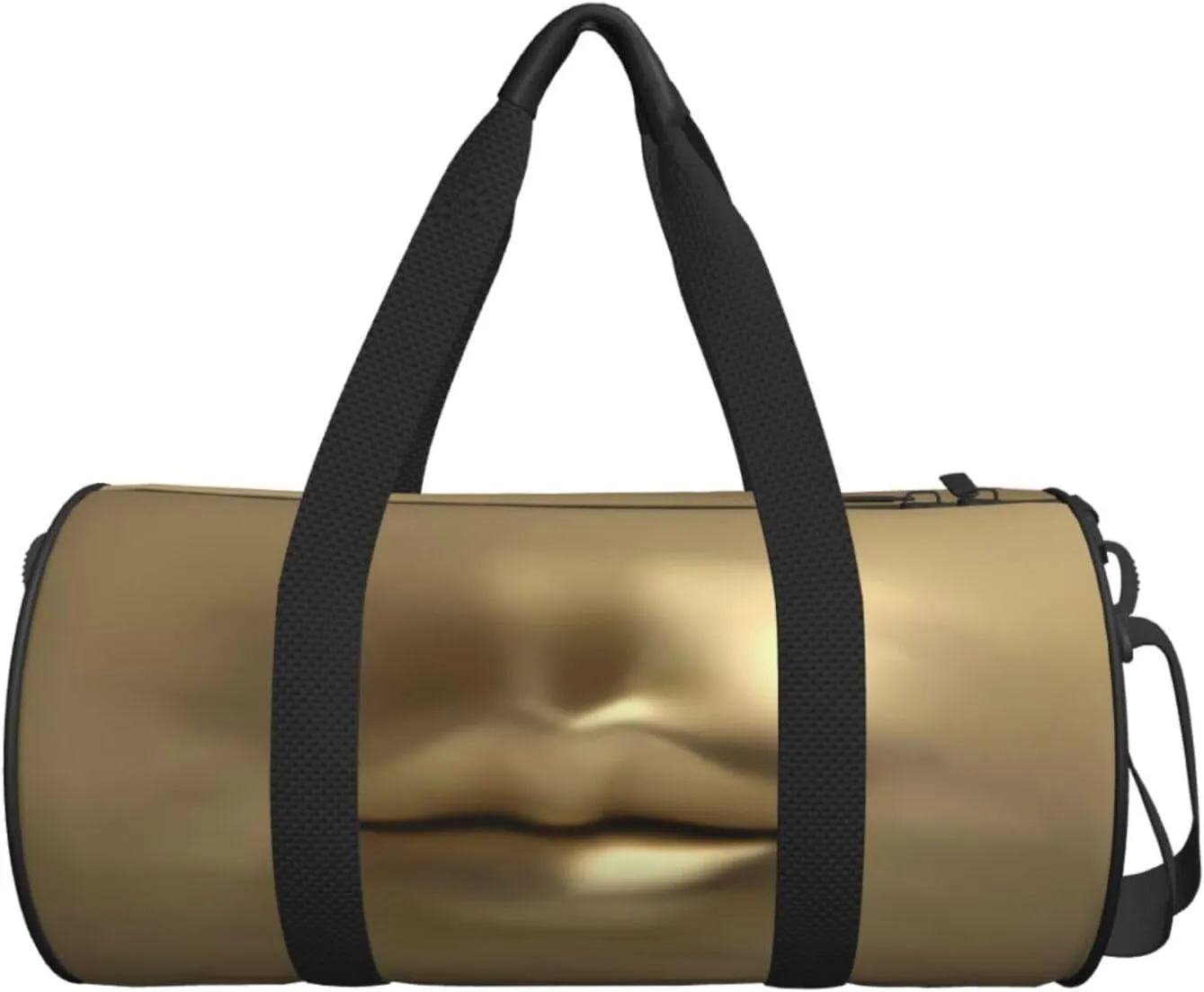 Gold 3D Lips Round Travel Duffel Bag Large Capacity Gym Sports Bags for Hiking Vacation Trips