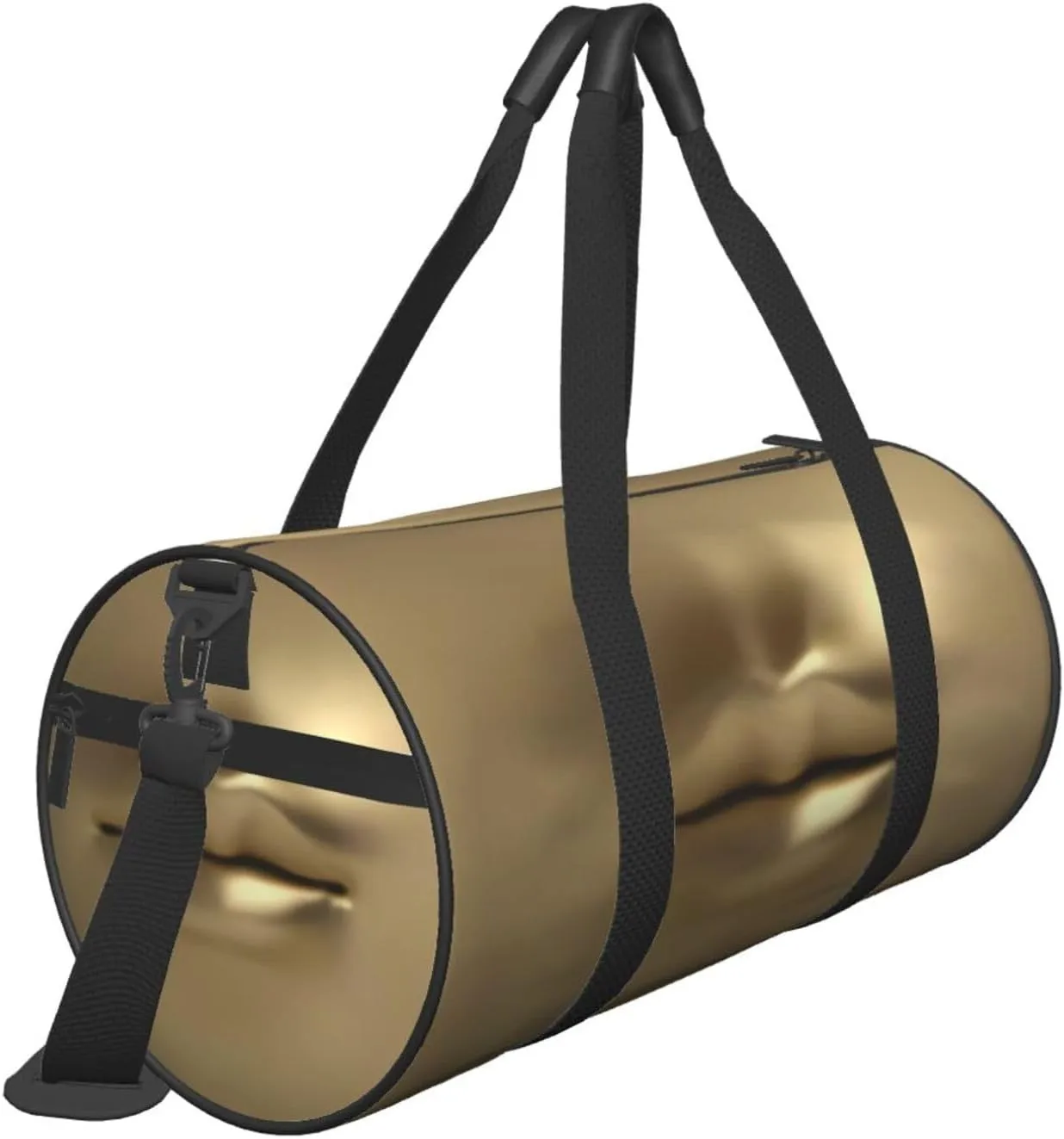 Gold 3D Lips Round Travel Duffel Bag Large Capacity Gym Sports Bags for Hiking Vacation Trips