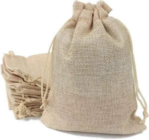 Gold Fortune 50-Pack Cream Burlap Gift Bags with Drawstring - Adjustable Reusable Jewelry Pouches for Christmas, Holiday Wedding, Birthday Party Favors - 4x6 Inches Eco-Friendly Treat Bags (50 Count)