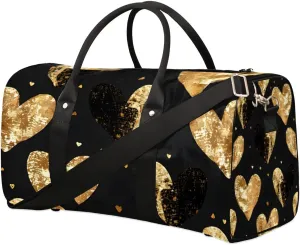 Golden Heart Pattern Travel Duffel bag for Men Women Weekender Overnight Bag Gym Bag Carry On Luggage Bags for Yoga Workout Sports