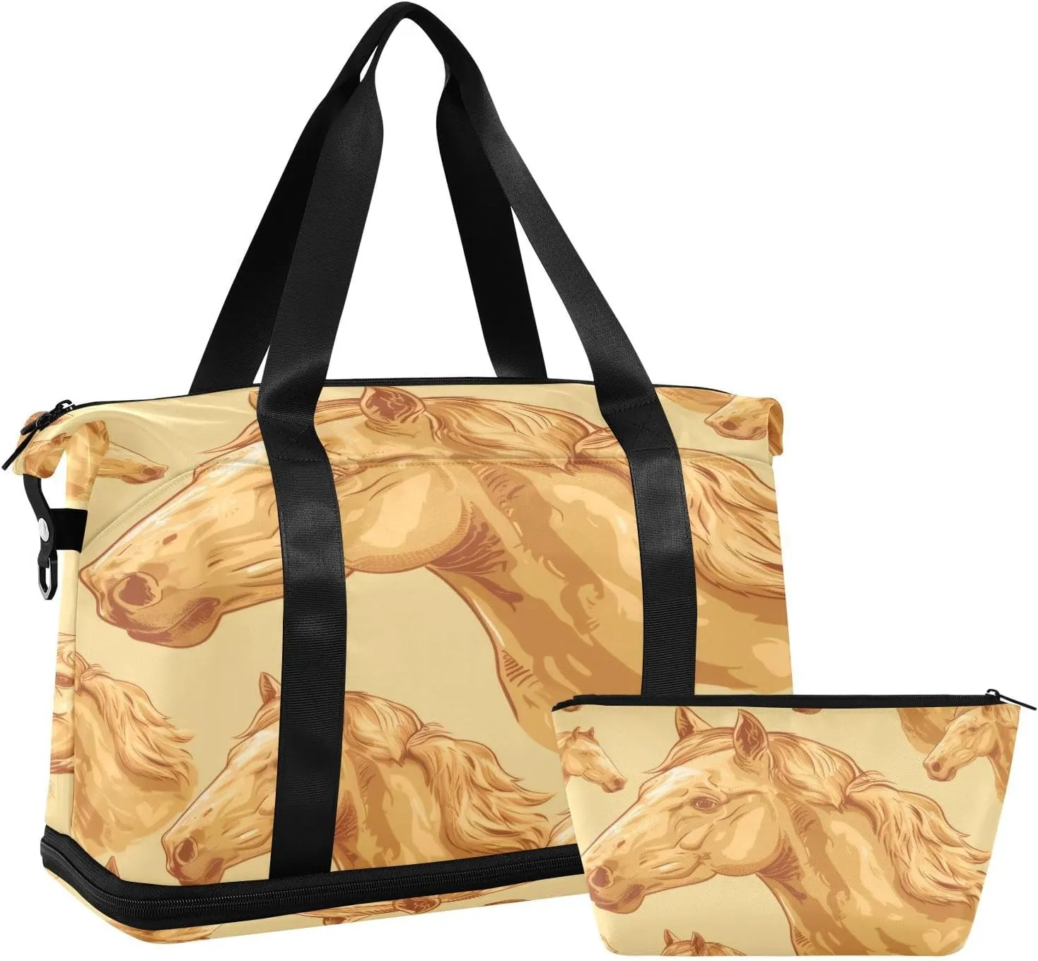Golden Horse Duffel Bag Lightweight Carry On Gym Bags for Travel and Weekends, Versatile Overnight Bag with Shoe Compartment