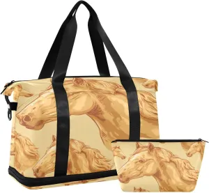 Golden Horse Duffel Bag Lightweight Carry On Gym Bags for Travel and Weekends, Versatile Overnight Bag with Shoe Compartment