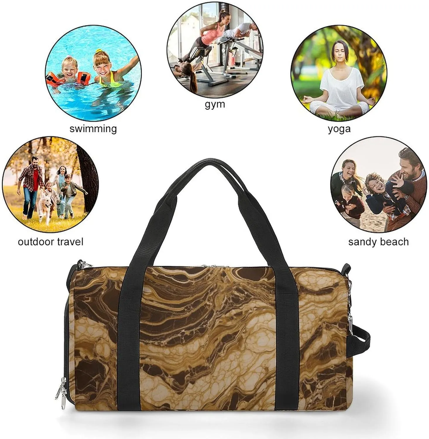 Golden Marble Sports Gym Bag Carry on Holdalls for Men Small Duffel Bags for Women with Shoe Compartment