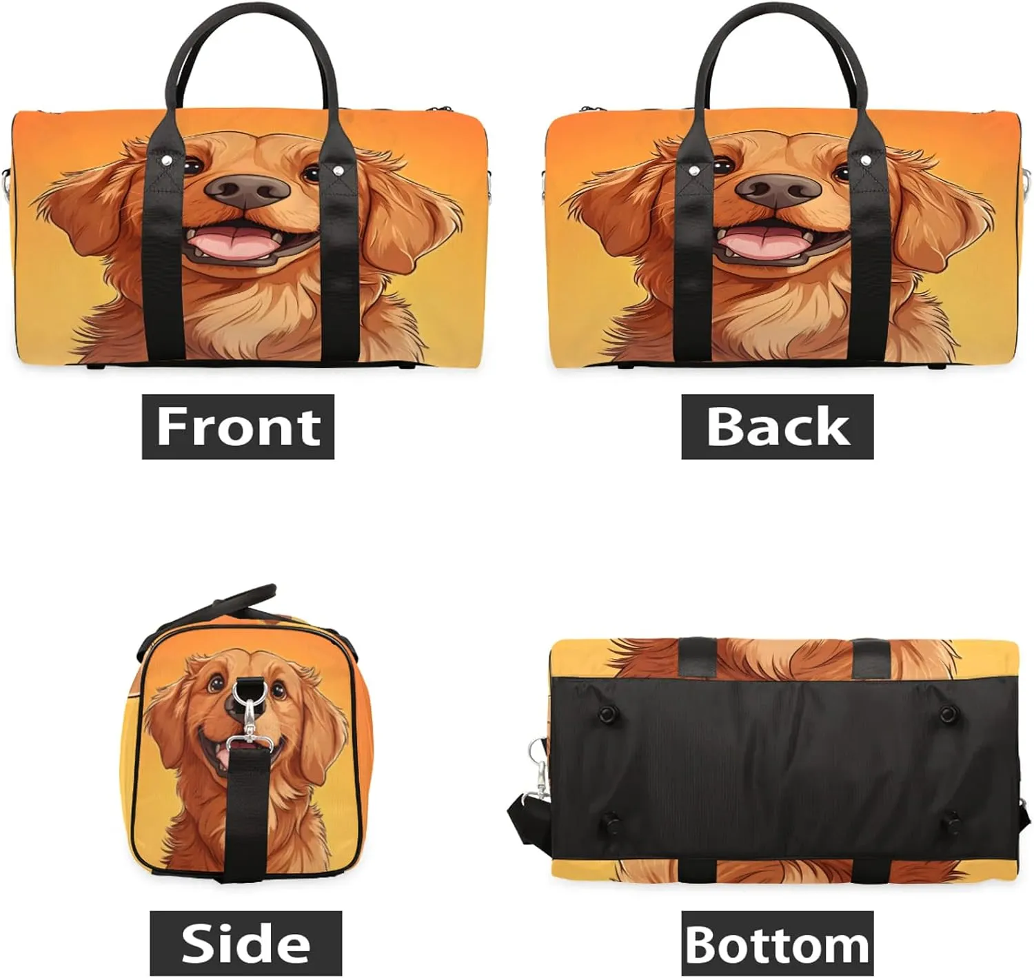 Golden Retriever Dog Duffle Bag for Travel, Overnight Weekend Gym Carry On Luggage Bag, Funny Travel Duffel Bag for Men Women