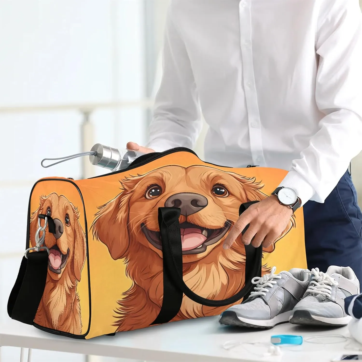 Golden Retriever Dog Duffle Bag for Travel, Overnight Weekend Gym Carry On Luggage Bag, Funny Travel Duffel Bag for Men Women