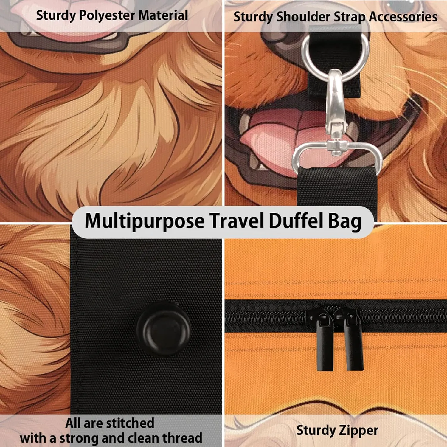 Golden Retriever Dog Duffle Bag for Travel, Overnight Weekend Gym Carry On Luggage Bag, Funny Travel Duffel Bag for Men Women