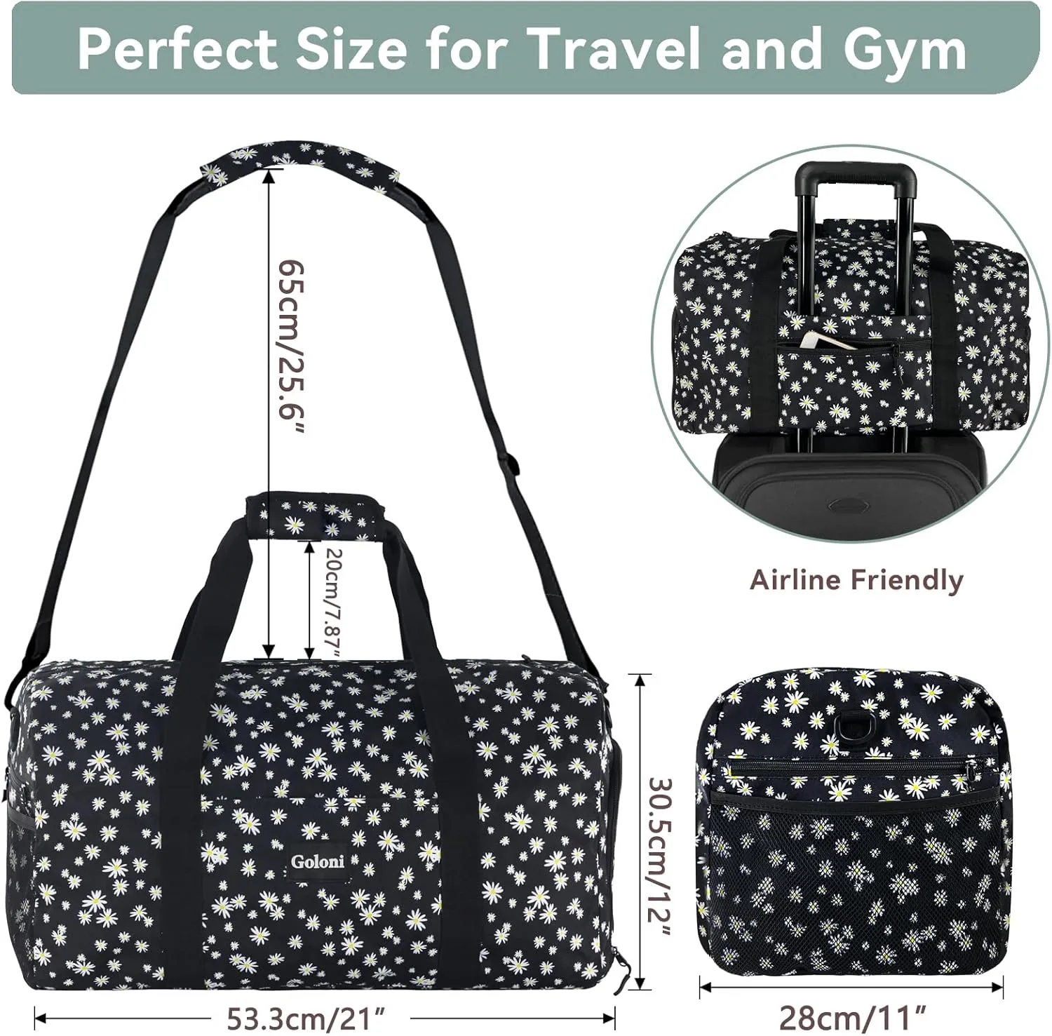 Goloni Cute Duffle Bag for Women, Gym Bag with Shoe Compartment, Lightweight Weekend Travel Duffel Bag,Overnight Bag with Wet Pocket