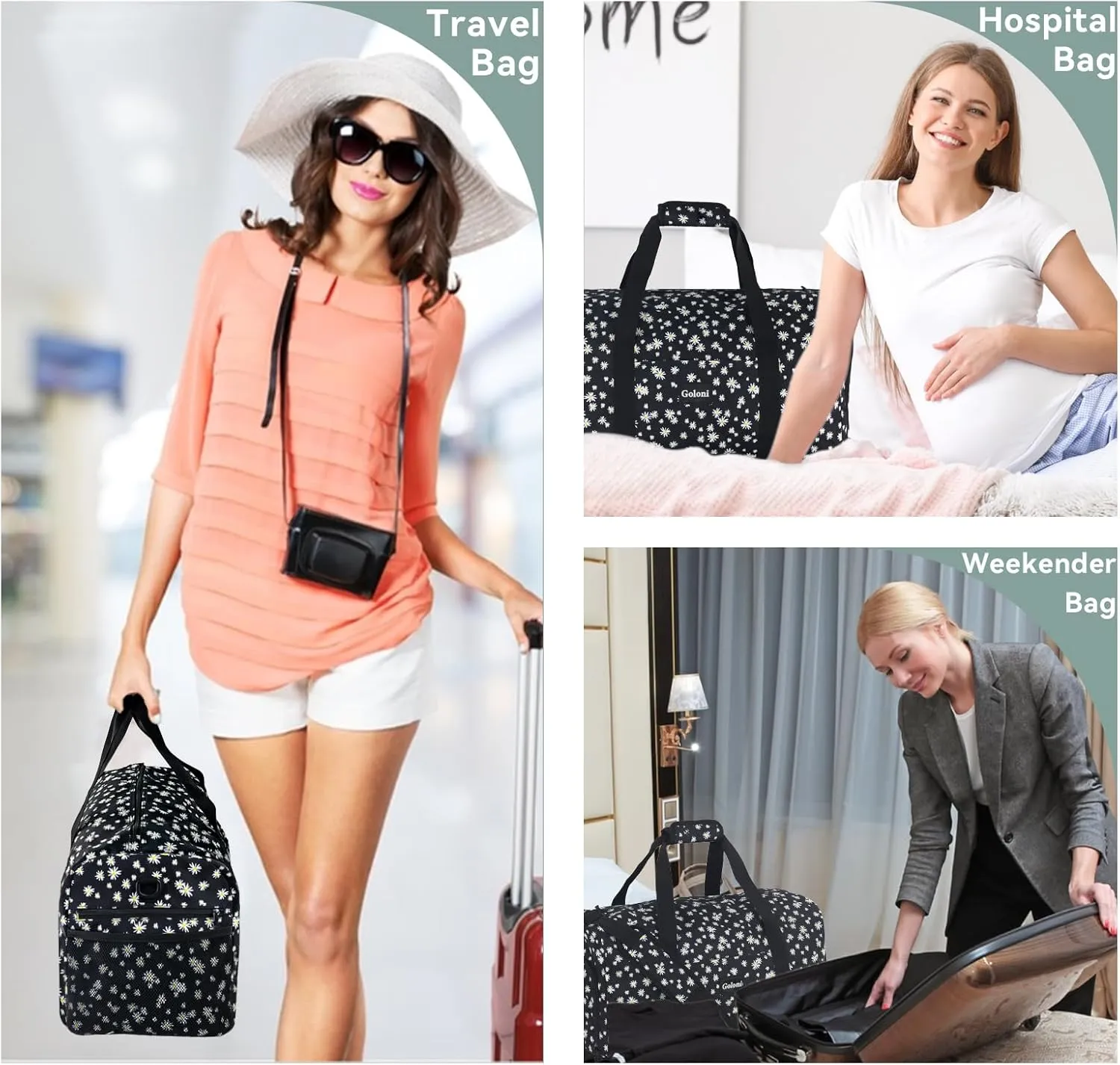 Goloni Cute Duffle Bag for Women, Gym Bag with Shoe Compartment, Lightweight Weekend Travel Duffel Bag,Overnight Bag with Wet Pocket