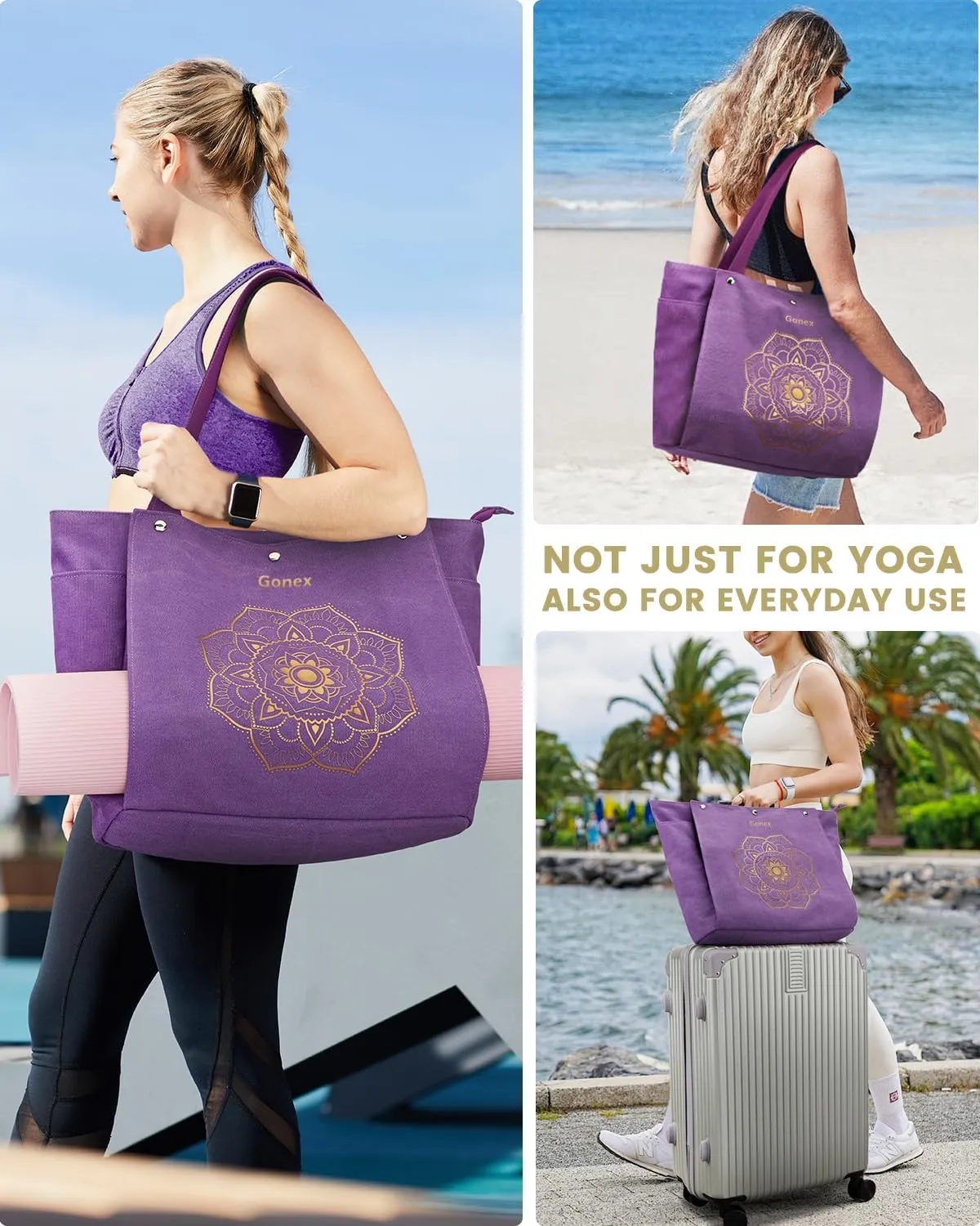 Gonex Yoga Mat Bag, Yoga Gym Bag Tote Bag with Multi Pockets For Women Men, Canvas Yoga Mat Carrier Take in Out Mat Easily For Pilates Travel Workout Office