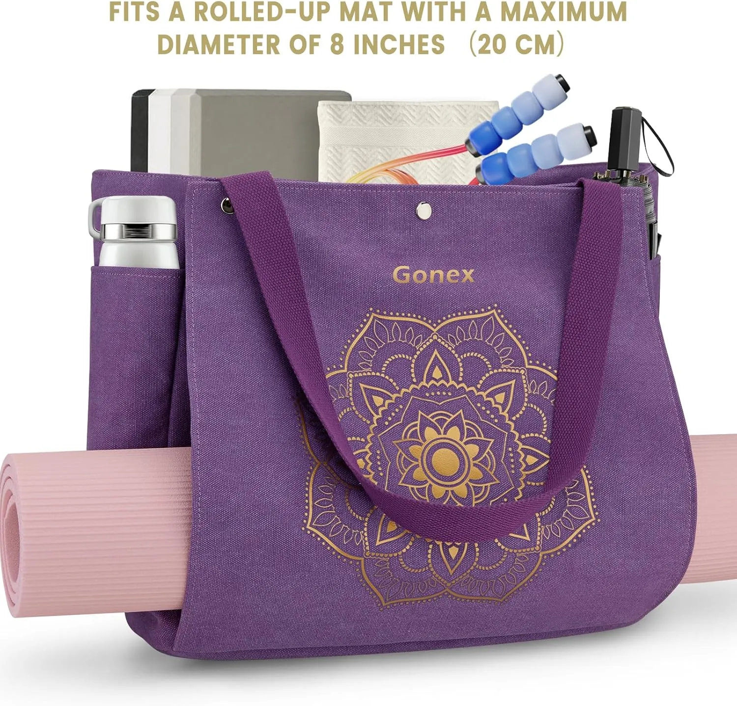 Gonex Yoga Mat Bag, Yoga Gym Bag Tote Bag with Multi Pockets For Women Men, Canvas Yoga Mat Carrier Take in Out Mat Easily For Pilates Travel Workout Office