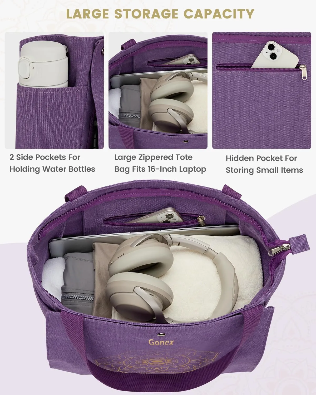 Gonex Yoga Mat Bag, Yoga Gym Bag Tote Bag with Multi Pockets For Women Men, Canvas Yoga Mat Carrier Take in Out Mat Easily For Pilates Travel Workout Office