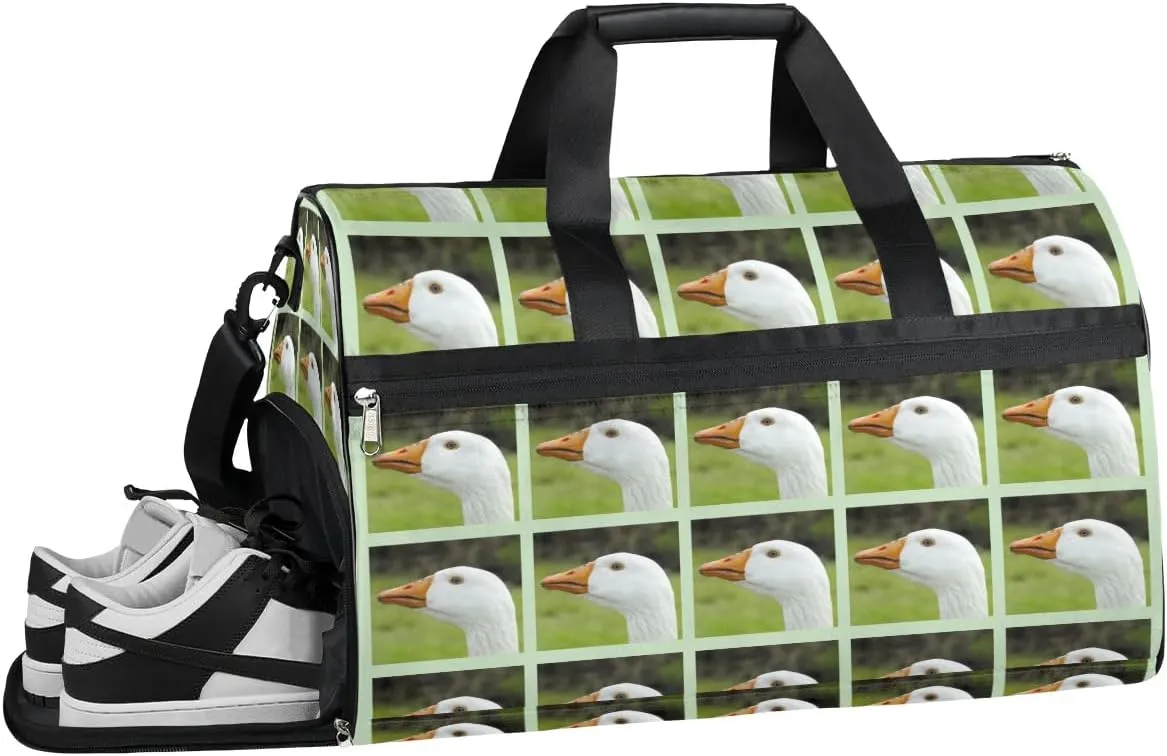 Goose Pattern Gym Bag for Women Duffle with Shoes Compartment Men Weekender Duffel Bags for Travel Sports Swimming Overnight Dance