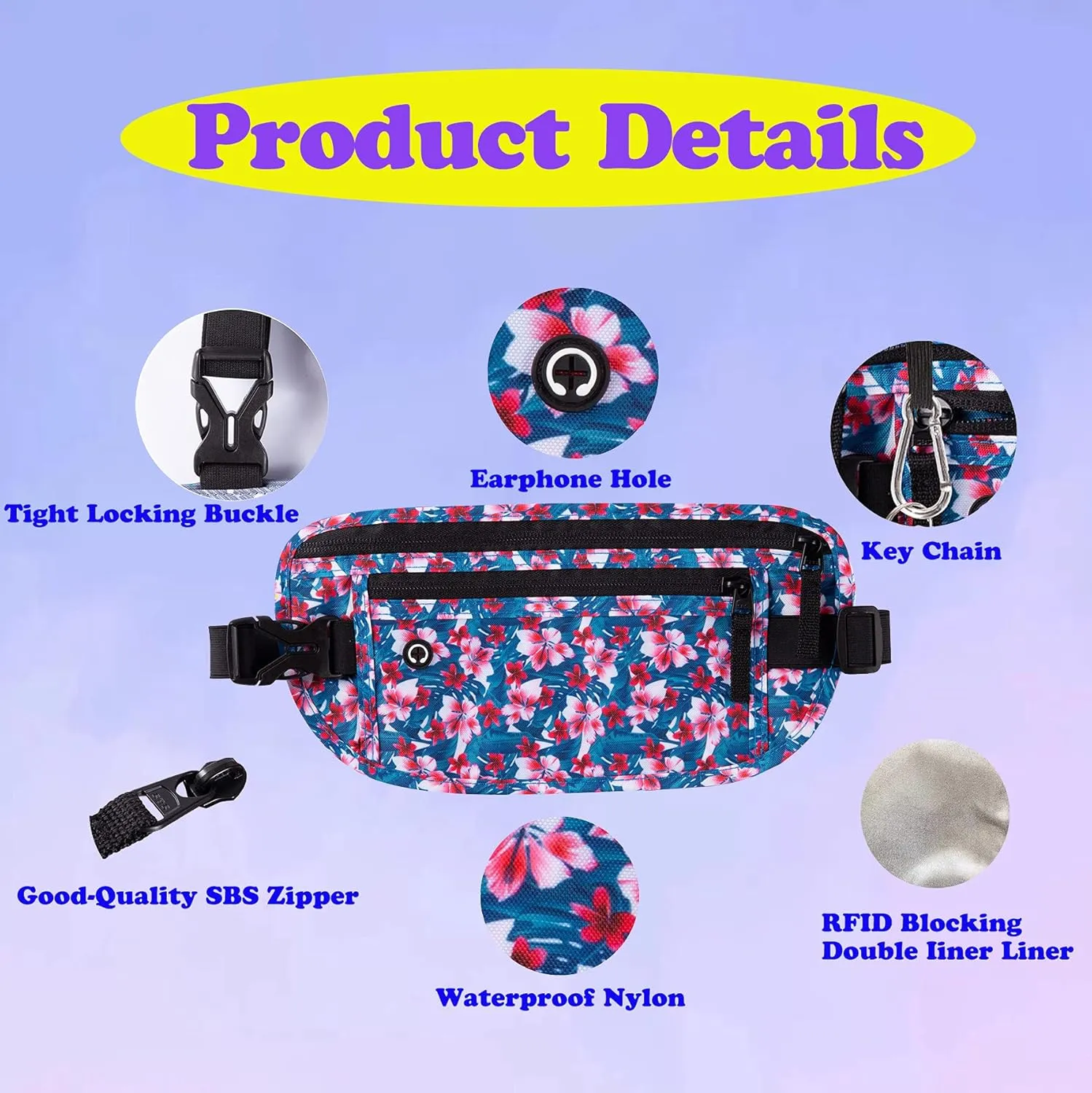 Goothdurs Money Belt for Travel - Slim Fanny Pack Passport Holder with RFID Blocking for Women＆Men Hidden
