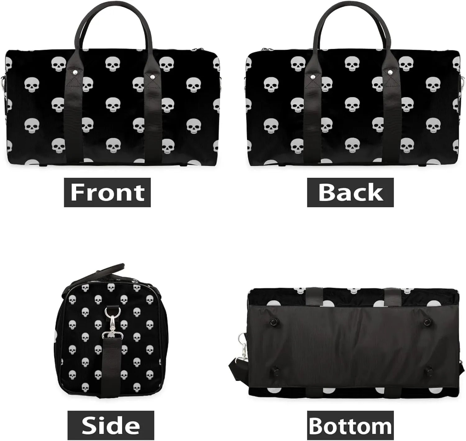 Gothic Skull Travel Duffle Bag, Weekender Bags for Women Men, Carry on Overnight Bag Waterproof Gym Bags, Hospital Bag for Labor and Delivery