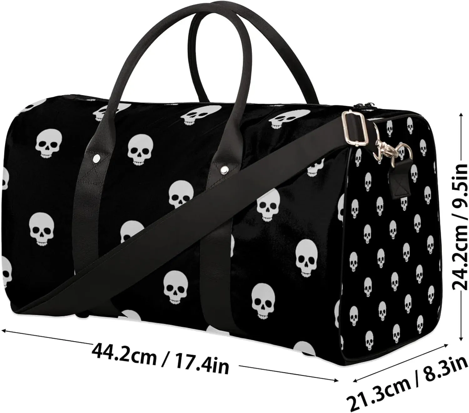 Gothic Skull Travel Duffle Bag, Weekender Bags for Women Men, Carry on Overnight Bag Waterproof Gym Bags, Hospital Bag for Labor and Delivery