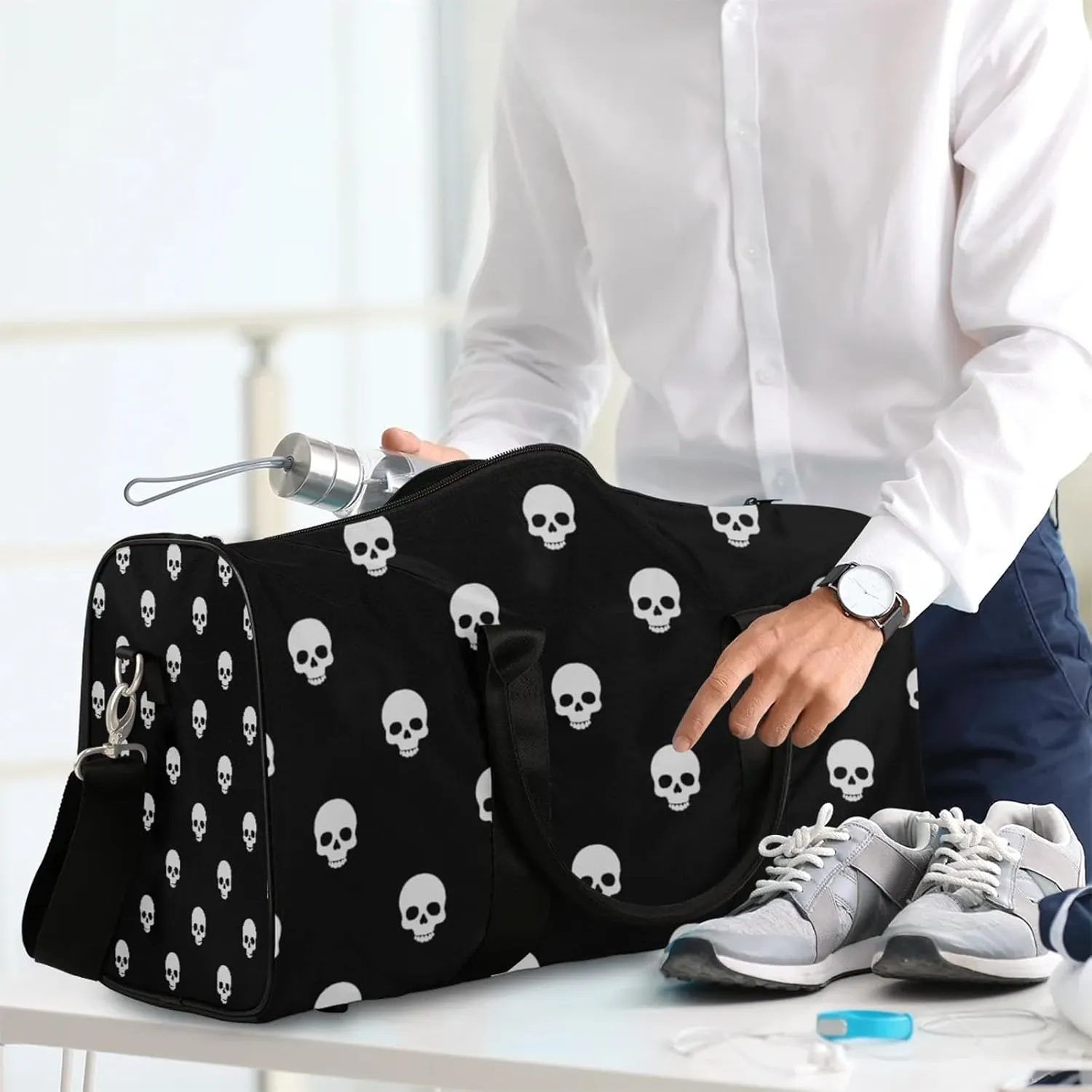 Gothic Skull Travel Duffle Bag, Weekender Bags for Women Men, Carry on Overnight Bag Waterproof Gym Bags, Hospital Bag for Labor and Delivery