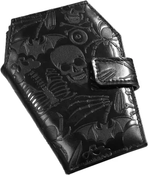 Gothic Wallet Leather with Embossed Skull Bats Spiders, Coffin Wallets for Women, Punk Horror Bifold Wallets, Goth Gifts for Halloween Accessories