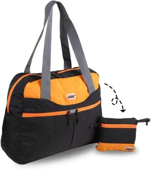 GOX Large Foldable Travel Duffel Bag Packable Tote Bag Carry on Luggage Weekender Overnight Bag Lightweight (Black&Orange)