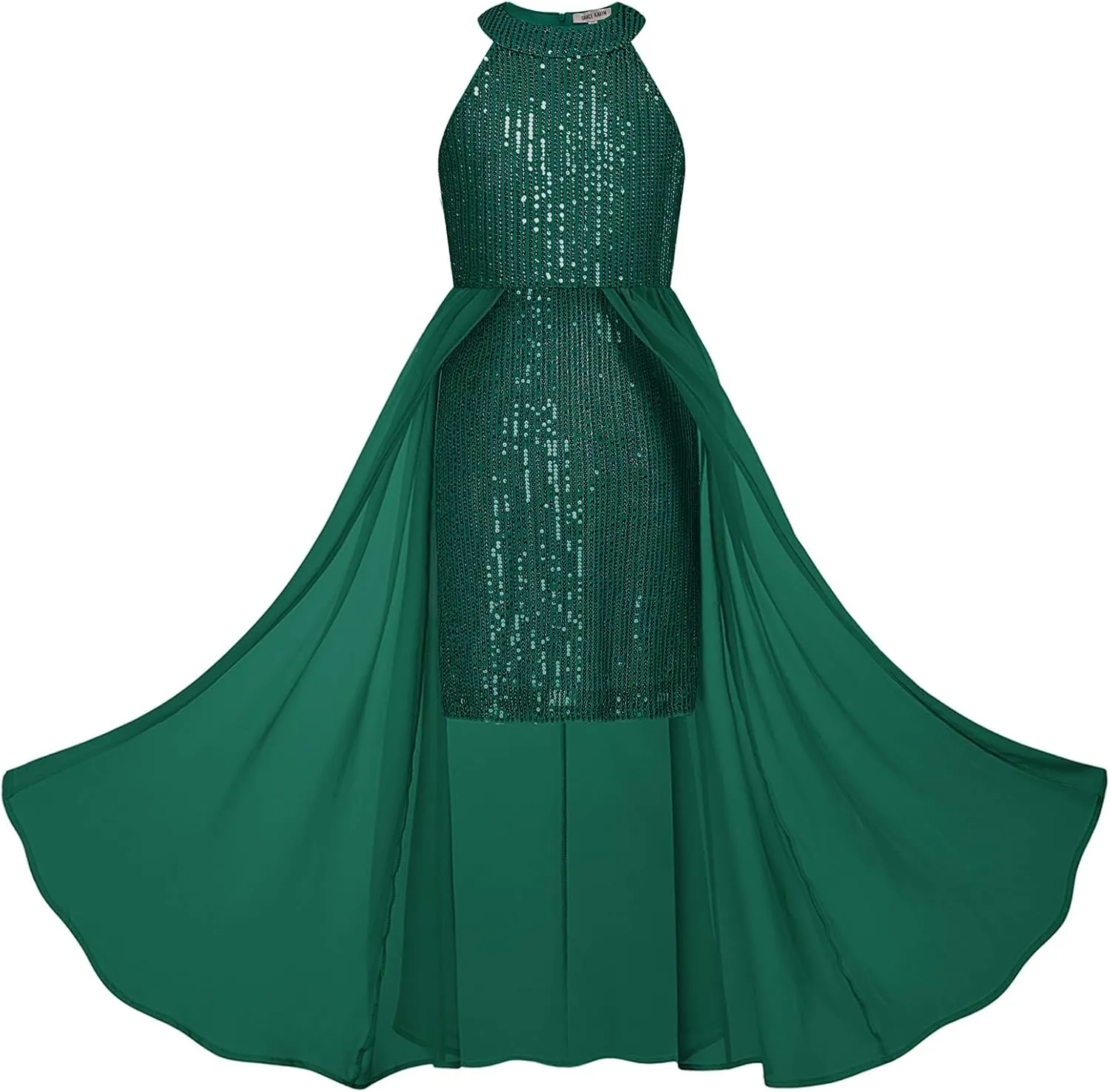 GRACE KARIN Girls Halter Neck Sequin Dress 6-14Y Kids Fancy Formal Party Prom Sparkly Pageant Birthday Graduation Dresses