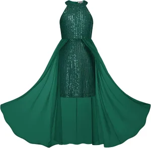 GRACE KARIN Girls Halter Neck Sequin Dress 6-14Y Kids Fancy Formal Party Prom Sparkly Pageant Birthday Graduation Dresses