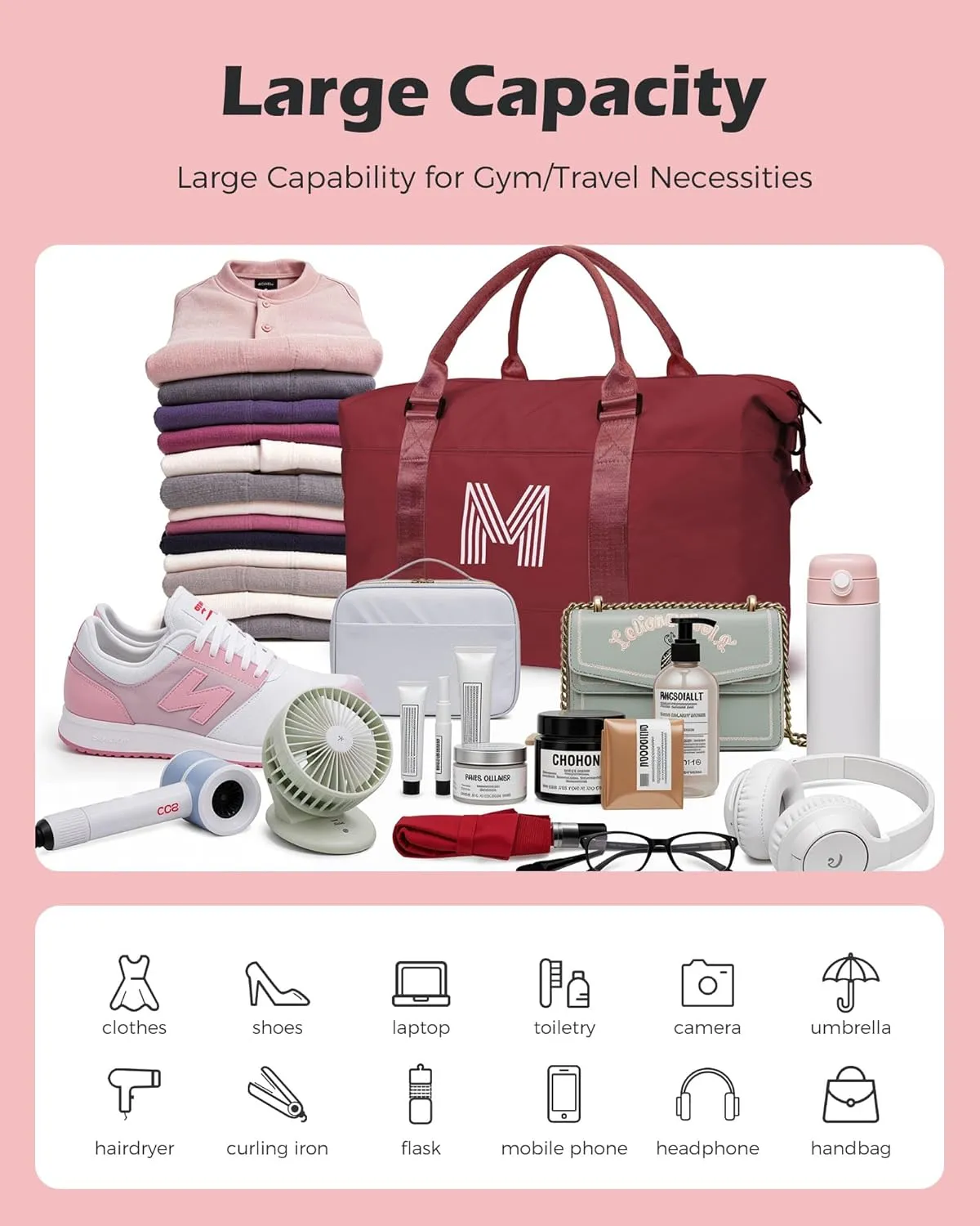 Graduation Gifts, Initial Travel Duffel Bag, Sports Bag, Personalized Weekender Bag with Shoulder Strap, Monogram Overnight Bag, Gift for Friend Housewarming Gifts (Letter I)