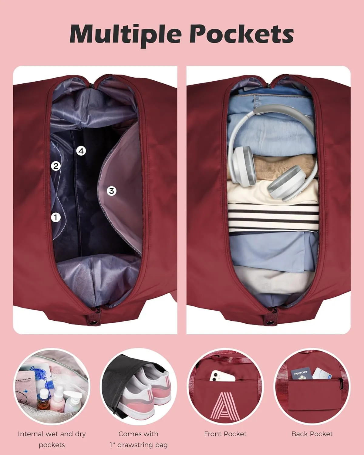 Graduation Gifts, Initial Travel Duffel Bag, Sports Bag, Personalized Weekender Bag with Shoulder Strap, Monogram Overnight Bag, Gift for Friend Housewarming Gifts (Letter I)