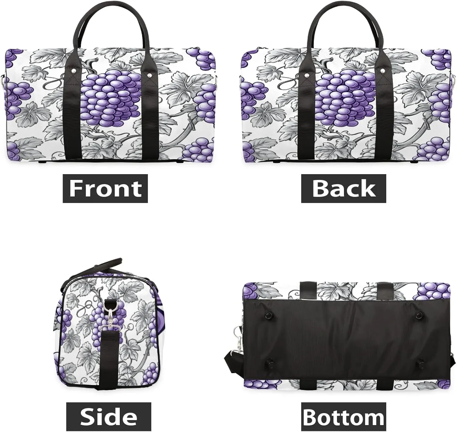 Grape Duffle Bag for Travel, Overnight Weekend Gym Carry On Luggage Bag, Purple Fruit Travel Duffel Bag for Men Women