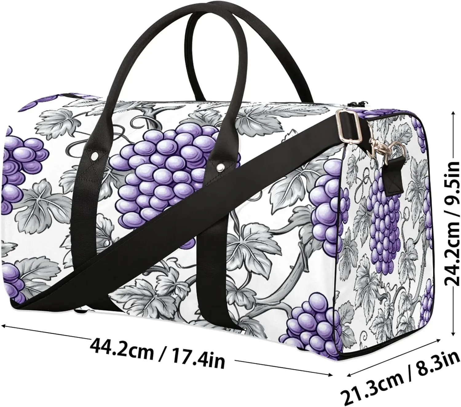 Grape Duffle Bag for Travel, Overnight Weekend Gym Carry On Luggage Bag, Purple Fruit Travel Duffel Bag for Men Women