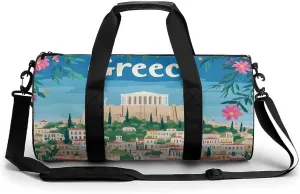 Greek Greece Picture Unisex Gym Bag Travel Duffel Bags Overnight Sport Tote with Compartment for Weekender Vacation