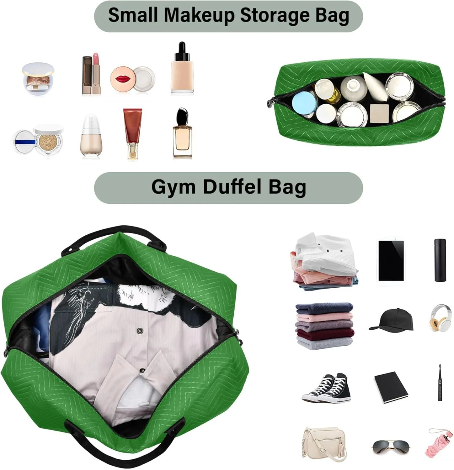 Green Custom Travel Duffel Bag with Toiletry Bag Personalized Weekender Bag for Trips Sports Business Large Gym Carry On Bag for Women & Men