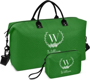 Green Custom Travel Duffel Bag with Toiletry Bag Personalized Weekender Bag for Trips Sports Business Large Gym Carry On Bag for Women & Men