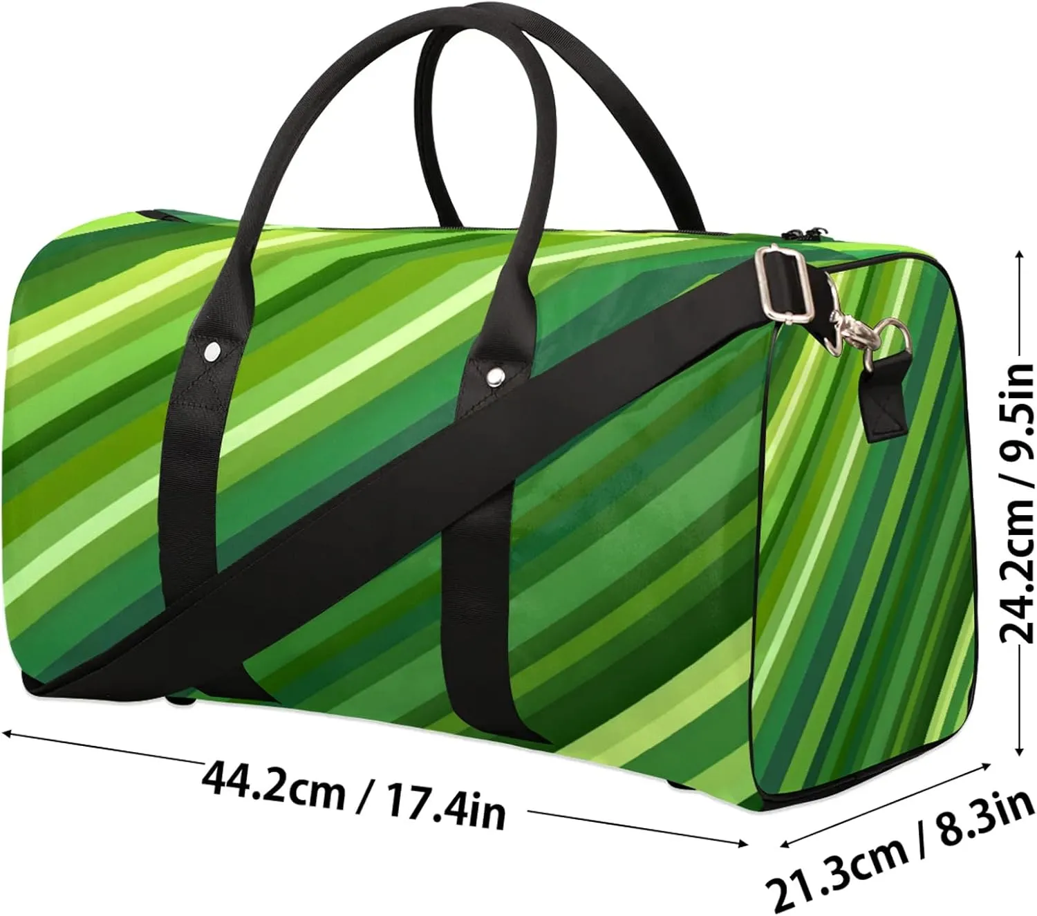 Green Duffle Bag for Travel, Overnight Weekend Gym Carry On Luggage Bag, Stripes Travel Duffel Bag for Men Women