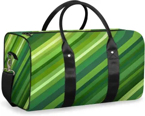Green Duffle Bag for Travel, Overnight Weekend Gym Carry On Luggage Bag, Stripes Travel Duffel Bag for Men Women