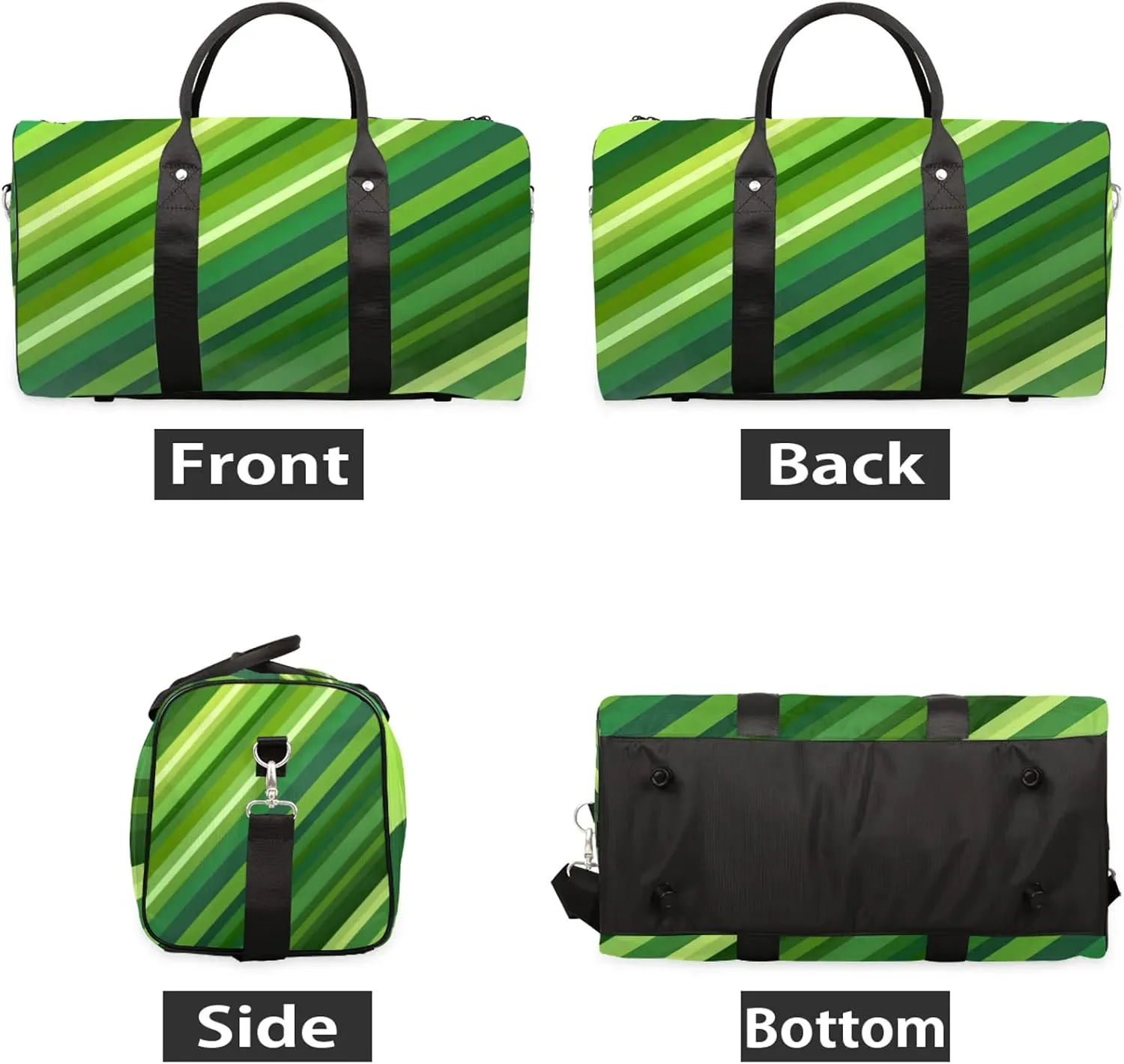 Green Duffle Bag for Travel, Overnight Weekend Gym Carry On Luggage Bag, Stripes Travel Duffel Bag for Men Women