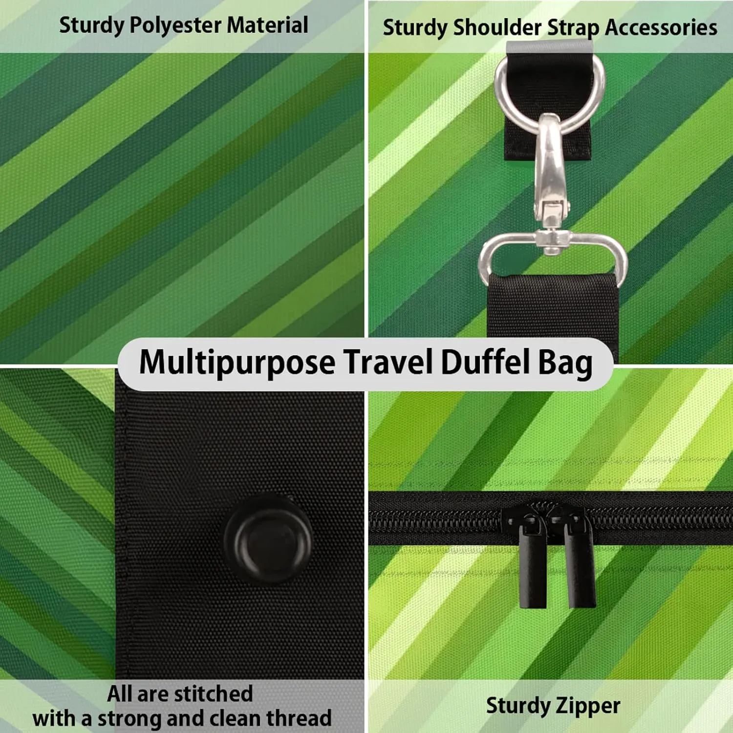 Green Duffle Bag for Travel, Overnight Weekend Gym Carry On Luggage Bag, Stripes Travel Duffel Bag for Men Women
