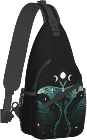 Green Moon Moth Sling Bag For Men Women Shoulder Backpack Chest Bags Crossbody Daypack For Hiking Camping Outdoor Trip