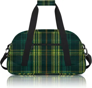 Green Plaid Small Gym Bag 18 inch Carry On Duffel Bag for Weekender Travel Sports Workout Yoga Gymnastics Dance Ballet