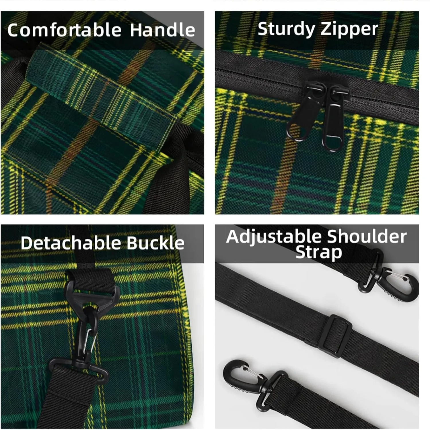 Green Plaid Small Gym Bag 18 inch Carry On Duffel Bag for Weekender Travel Sports Workout Yoga Gymnastics Dance Ballet