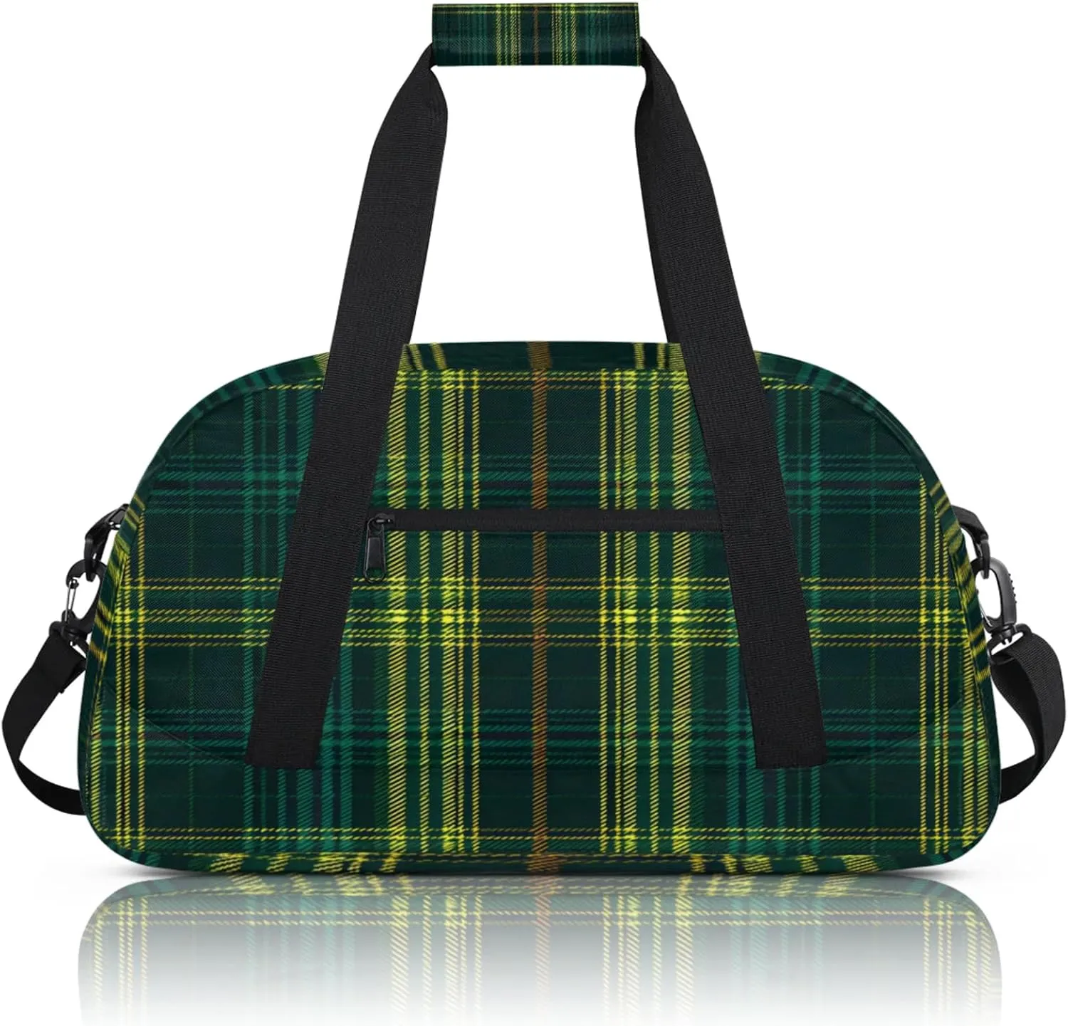 Green Plaid Small Gym Bag 18 inch Carry On Duffel Bag for Weekender Travel Sports Workout Yoga Gymnastics Dance Ballet