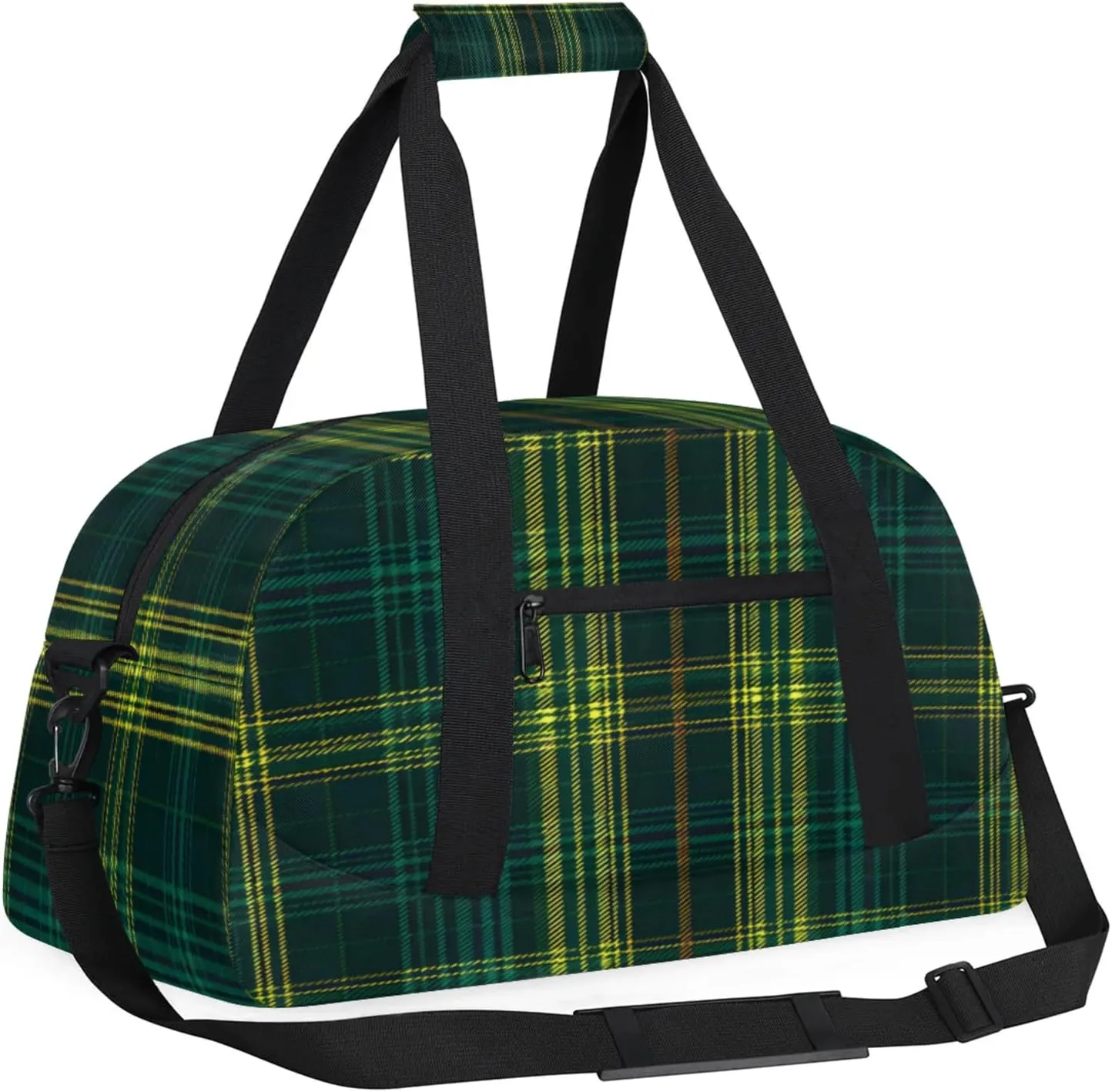 Green Plaid Small Gym Bag 18 inch Carry On Duffel Bag for Weekender Travel Sports Workout Yoga Gymnastics Dance Ballet