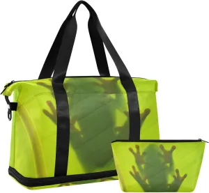 Green Tree Frog Duffel Gym Bag for Women Sports Travel Duffel Bag Sports Bag with Trolley Sleeve Workout Bag for Gym Women