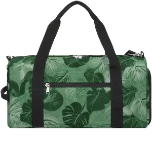 Green Tropical Leaves Sports Gym Bag Carry on Holdalls for Men Small Duffel Bags for Women with Shoe Compartment