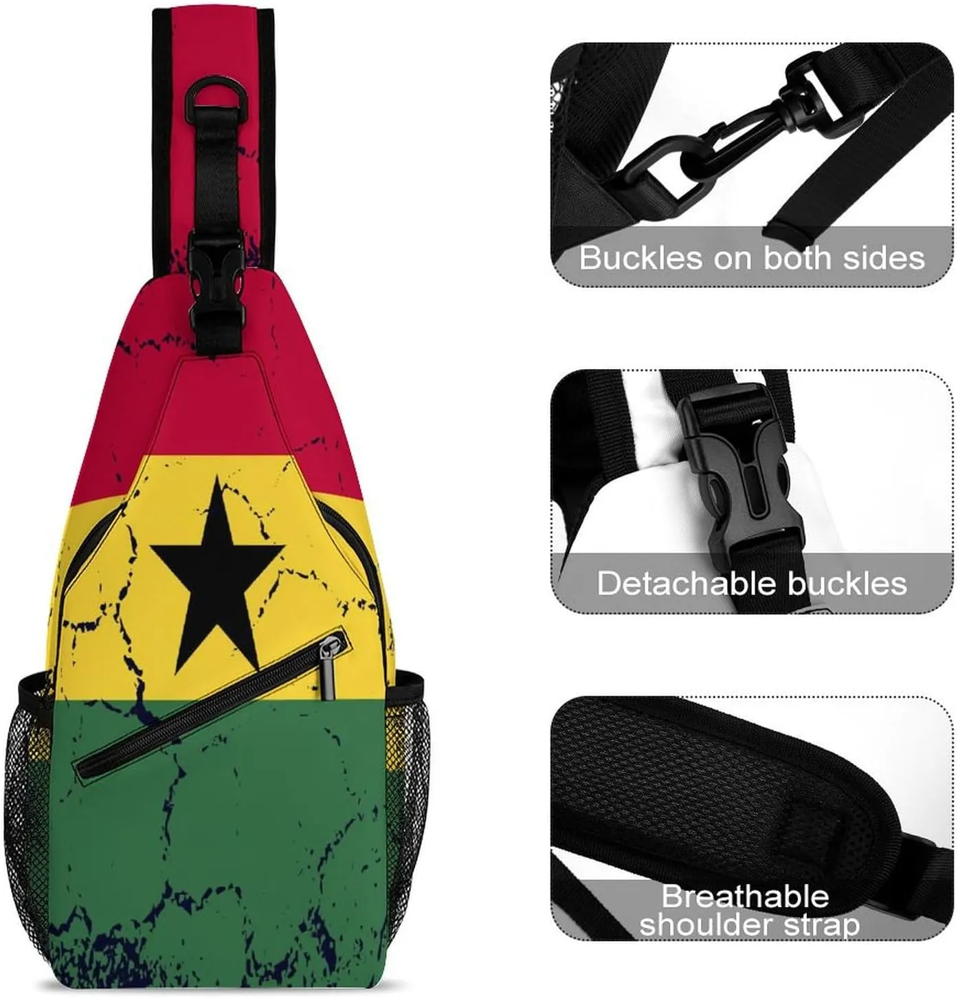 Greenland Flag Grunge Design Sling Bag Crossbody Chest Bag Shoulder Bag For Travel Hiking Cycling Camping