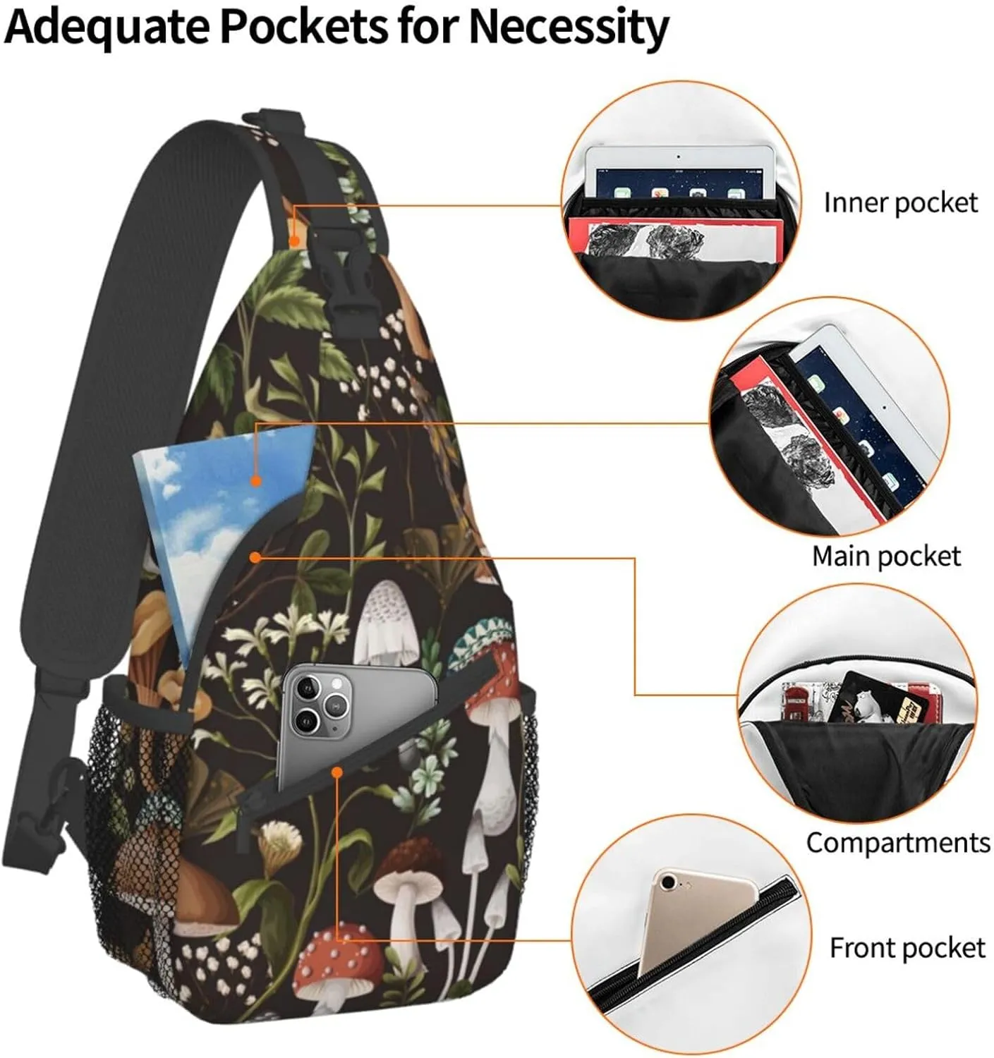 GTEVUTS Autumn Mushrooms Crossbody Bags Sling Bag for for Women Men, Cute Fashion Chest Bag Casual Small Shoulder Bags Travel Hiking Cycling Gym Sport Lightweight Daypack Adult Backpack